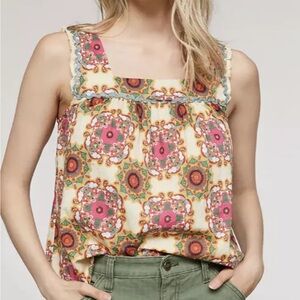 Anthropologie X Let me be abstract ruffled 12 sleeveless blouse